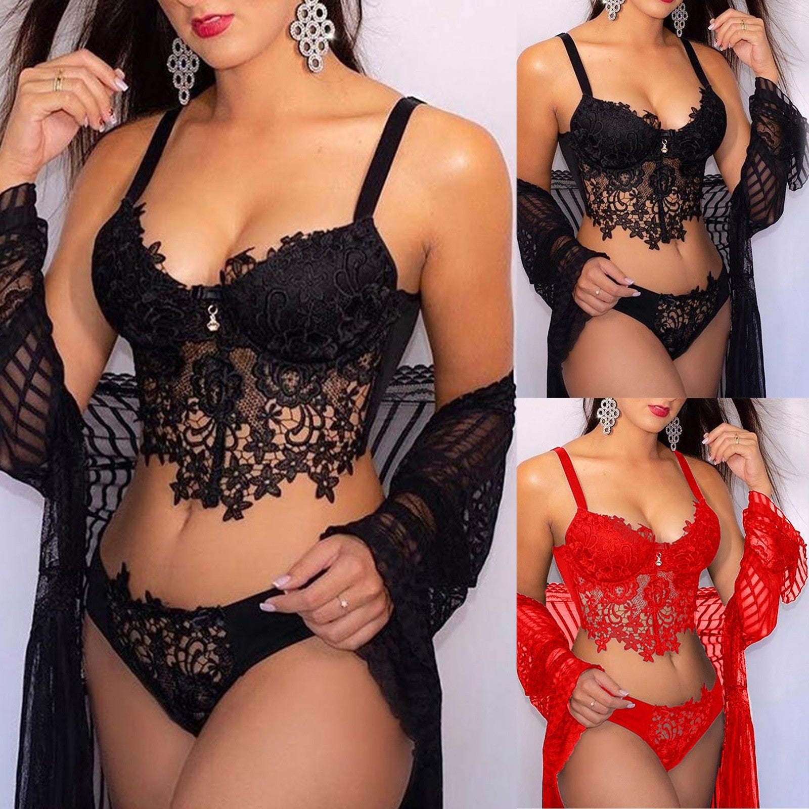 Lace Hollow Lingerie Set for Women – Sling Bodysuit (2-Piece)