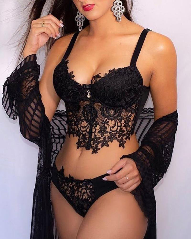 Lace Hollow Lingerie Set for Women – Sling Bodysuit (2-Piece)