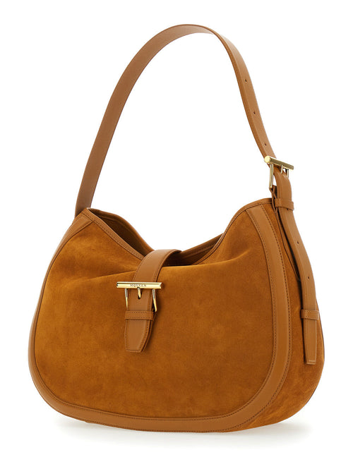Alexander Mcqueen Women Brown Shoulder Bag With Adjustable Shoulder Strap And T Buckle Closure On The Front In Suede Woman