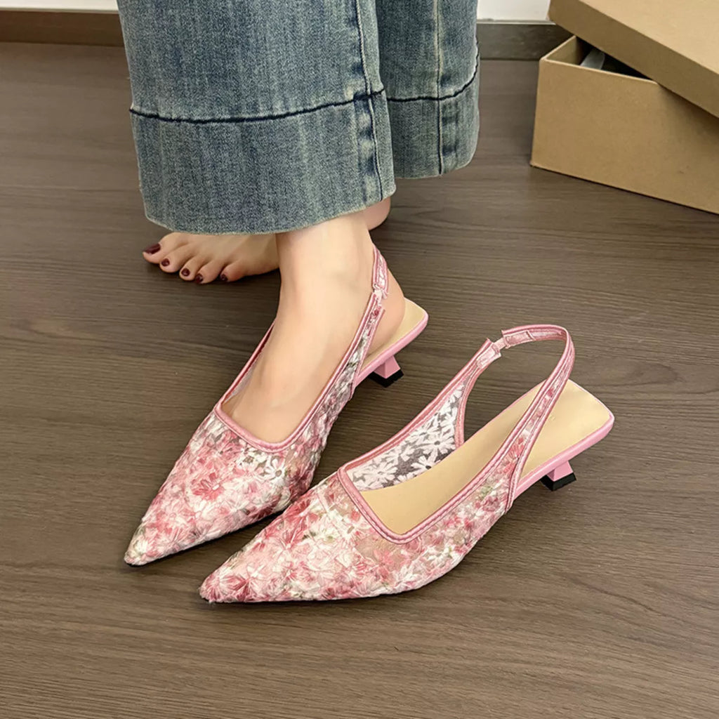 Lace Pointed-Toe Slingback Pumps
