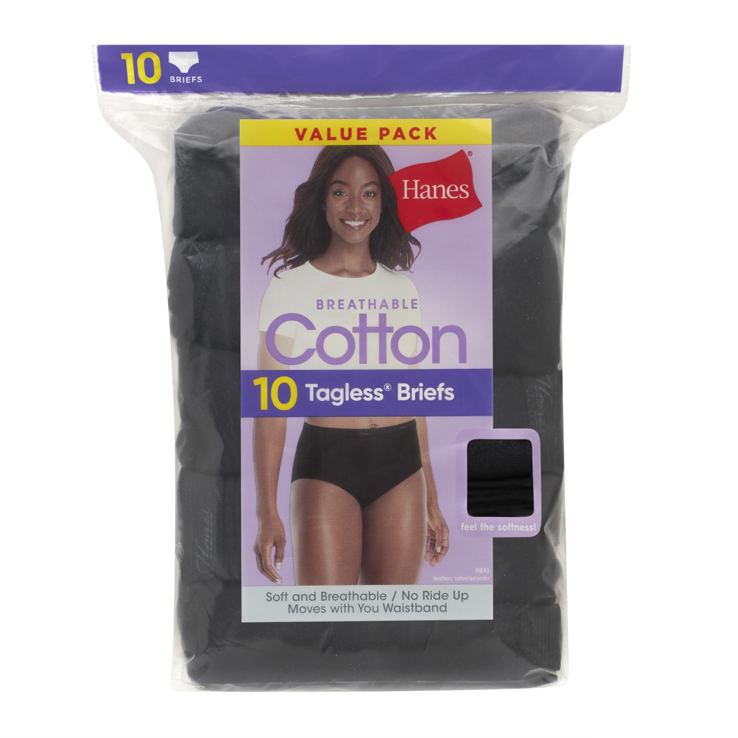 Hanes Women's Underwear Pack, 10-Pack, Full-Coverage Cotton Blend Panties, Moisture-Wicking Underwear for Women