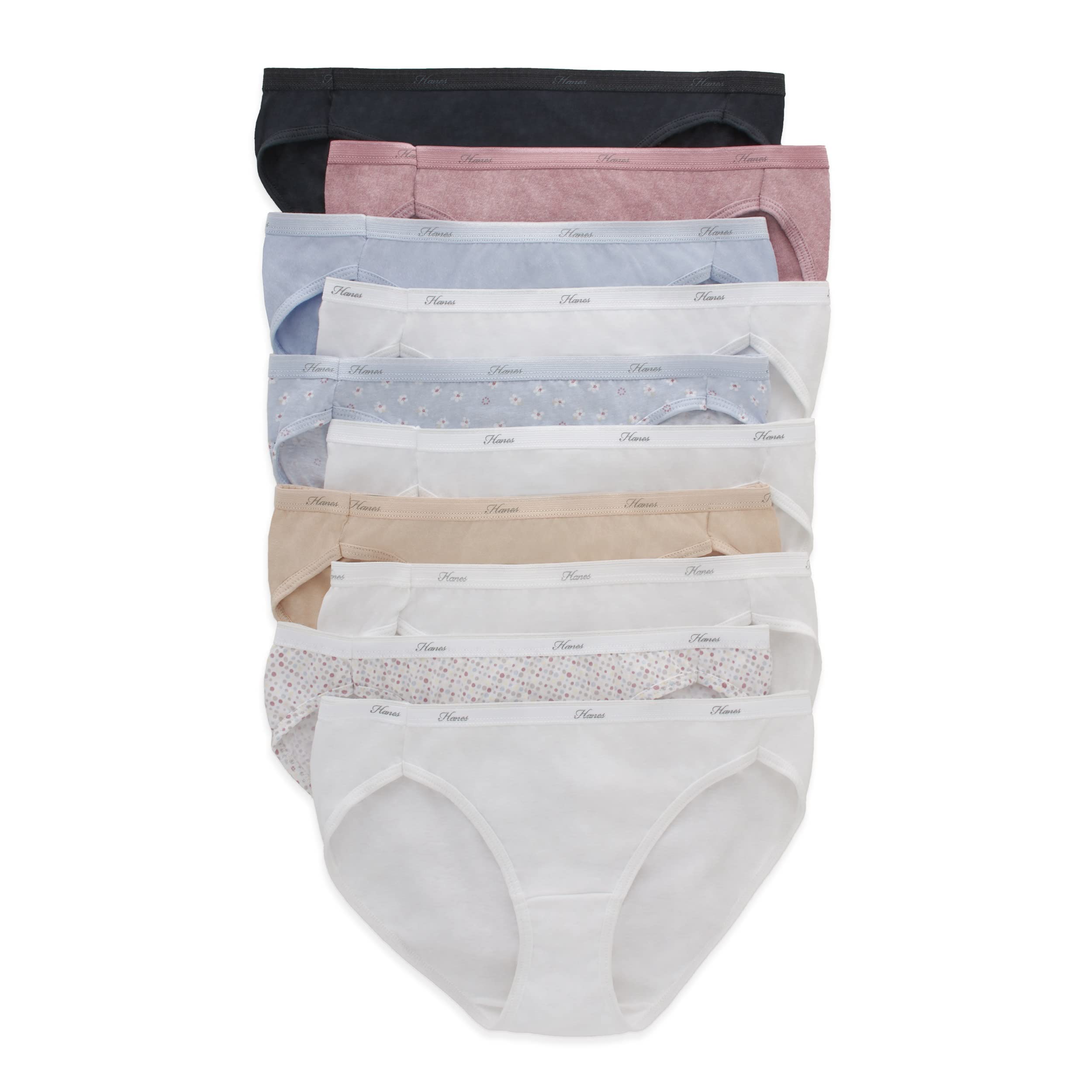 Hanes Women's Underwear Pack, 10-Pack, Full-Coverage Cotton Blend Panties, Moisture-Wicking Underwear for Women