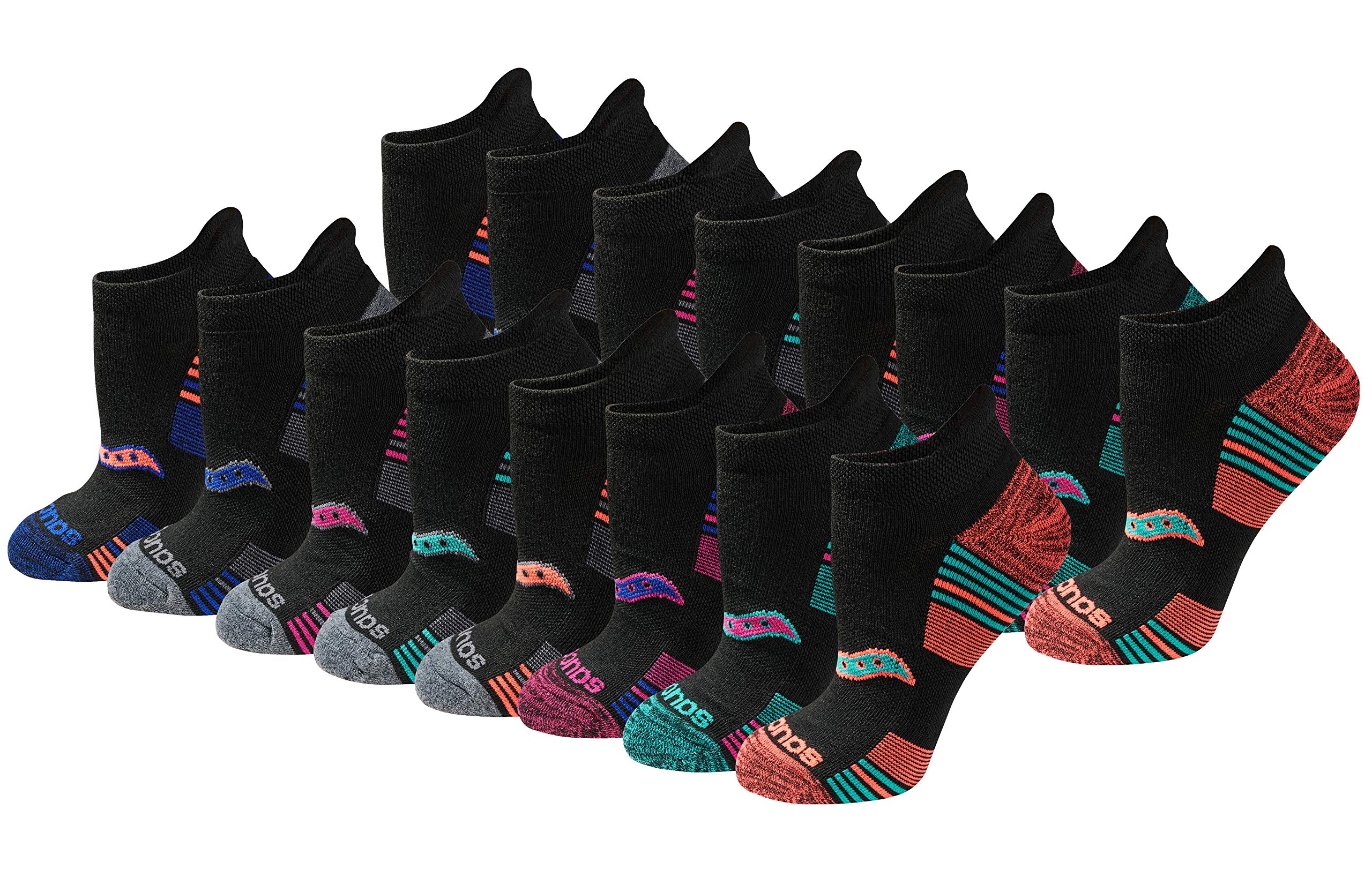 Saucony Women's RunDry Performance Heel Tab Athletic Socks, Available in S-L (8, 16, 24 Pairs)