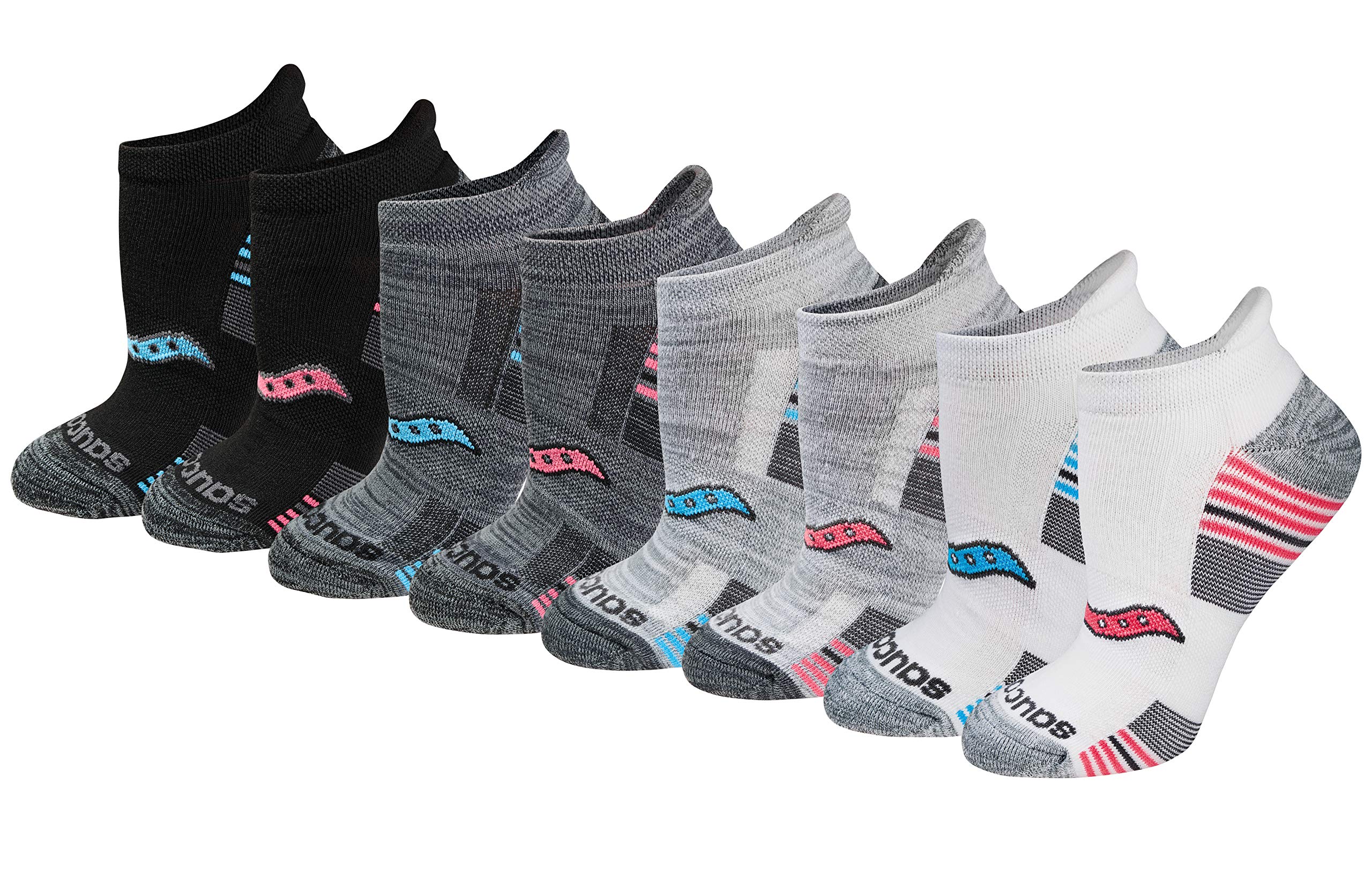 Saucony Women's RunDry Performance Heel Tab Athletic Socks, Available in S-L (8, 16, 24 Pairs)