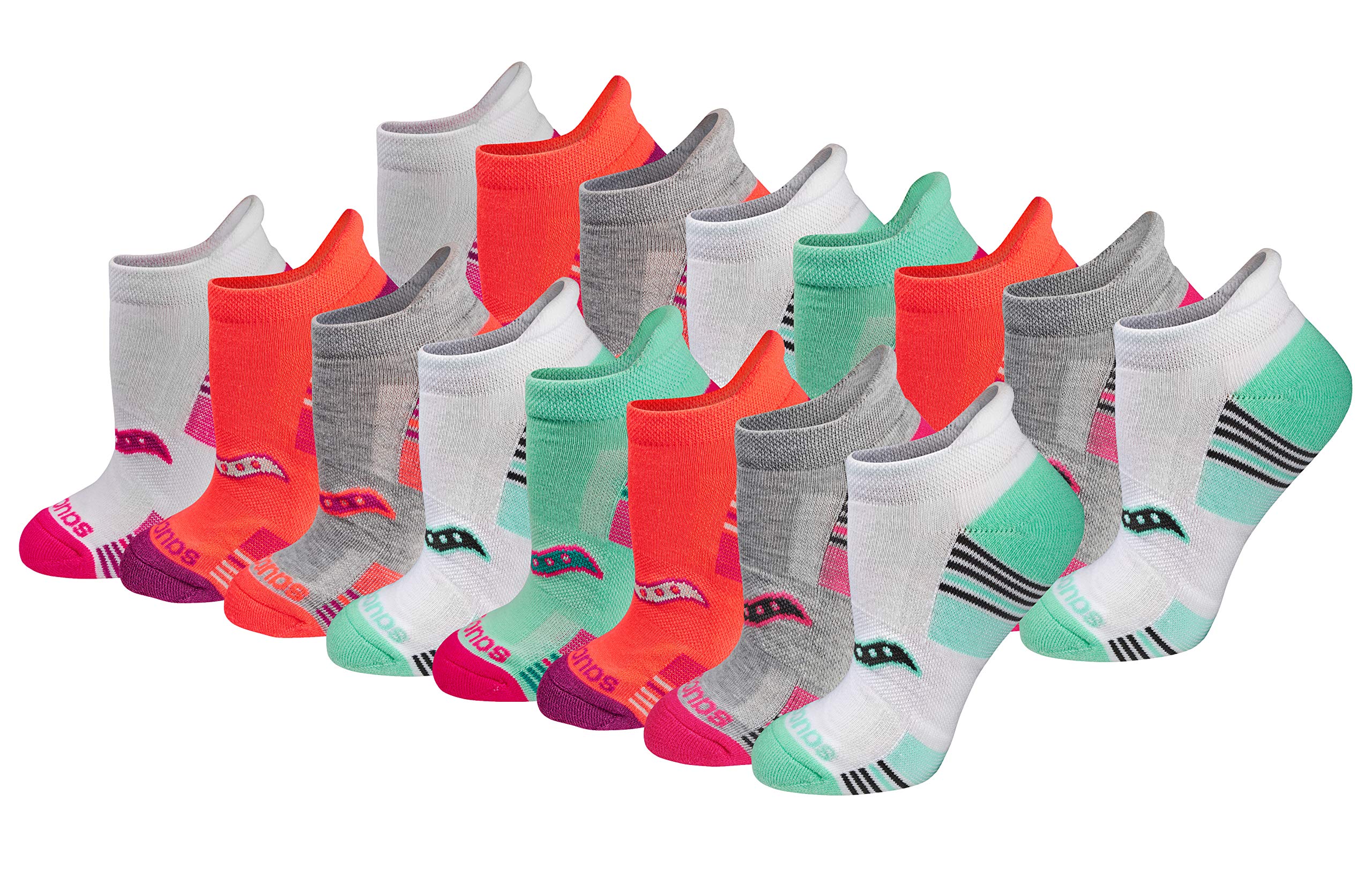 Saucony Women's RunDry Performance Heel Tab Athletic Socks, Available in S-L (8, 16, 24 Pairs)