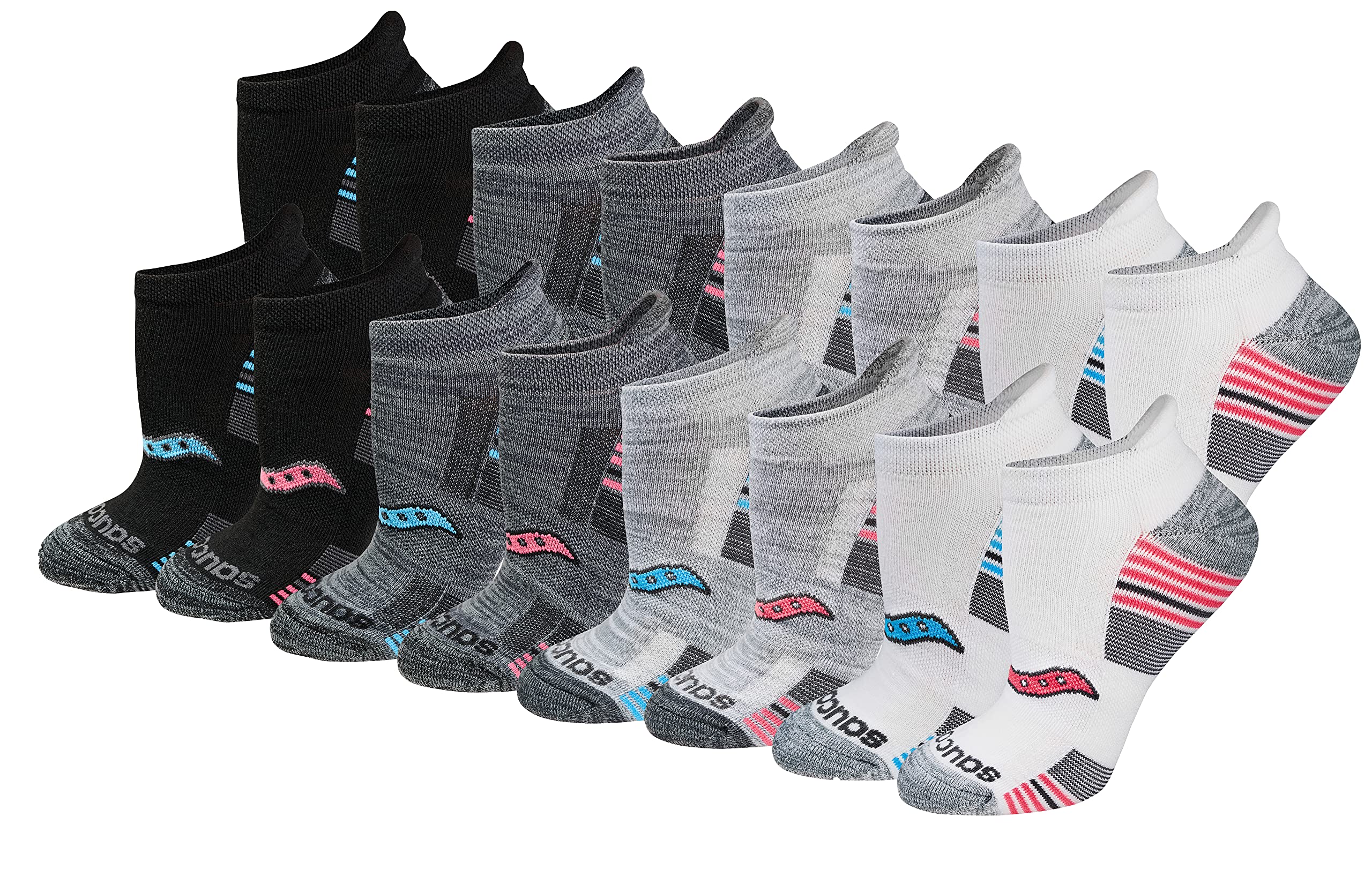 Saucony Women's RunDry Performance Heel Tab Athletic Socks, Available in S-L (8, 16, 24 Pairs)