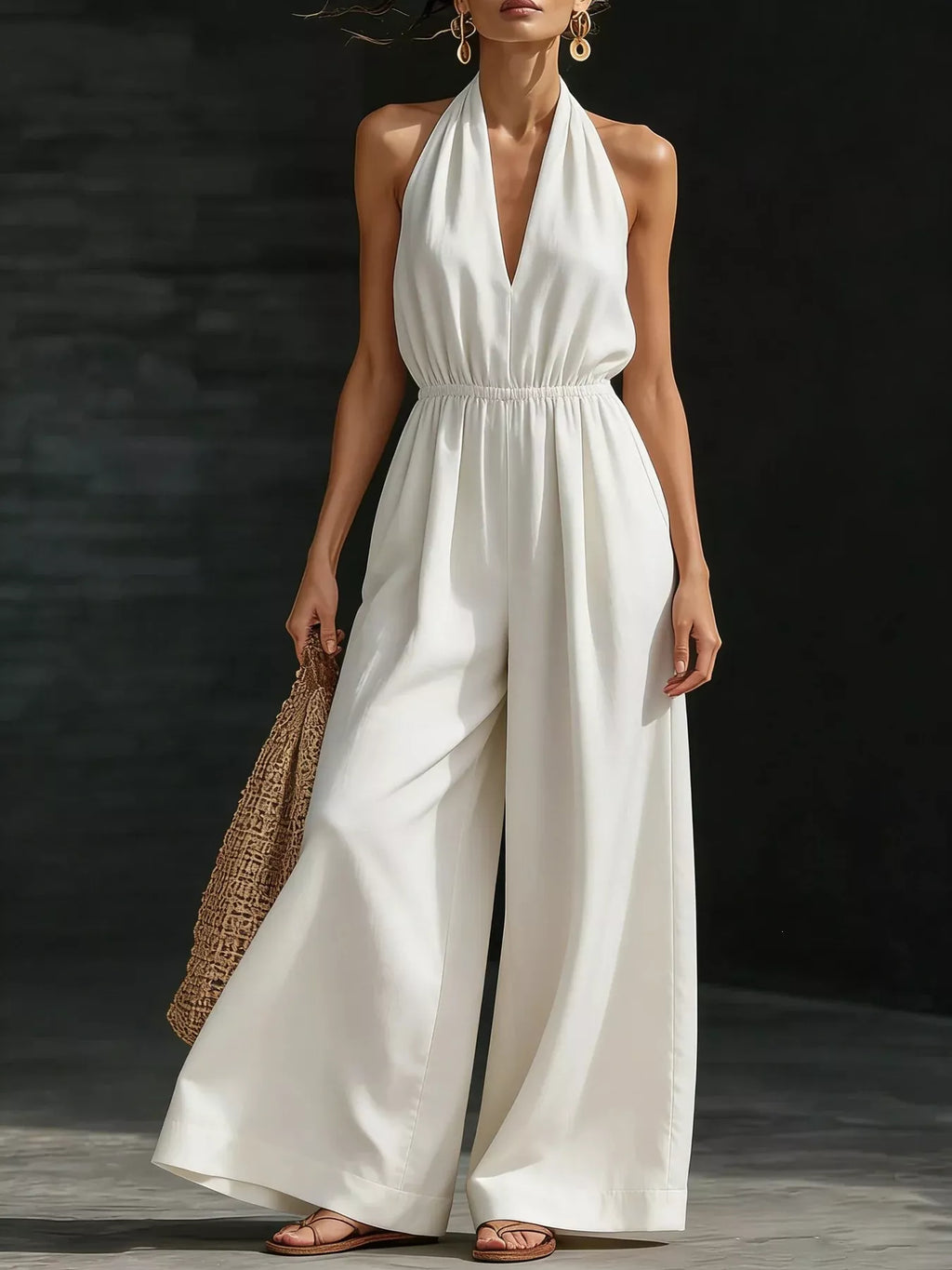 Full Size Halter Neck Wide-Leg Jumpsuit Plus Size