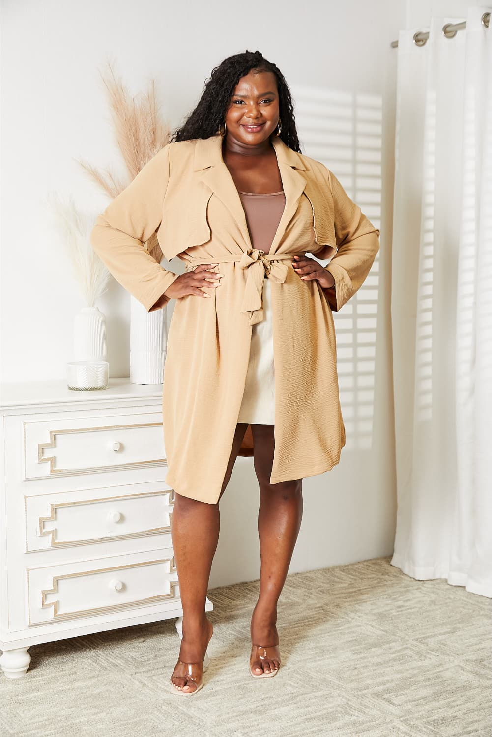 Khaki Lightweight Tied Trench Coat with Pockets