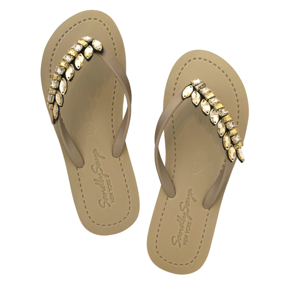 Smith - Gold Leaves Rhinestone Flat Flip Flops Sandal