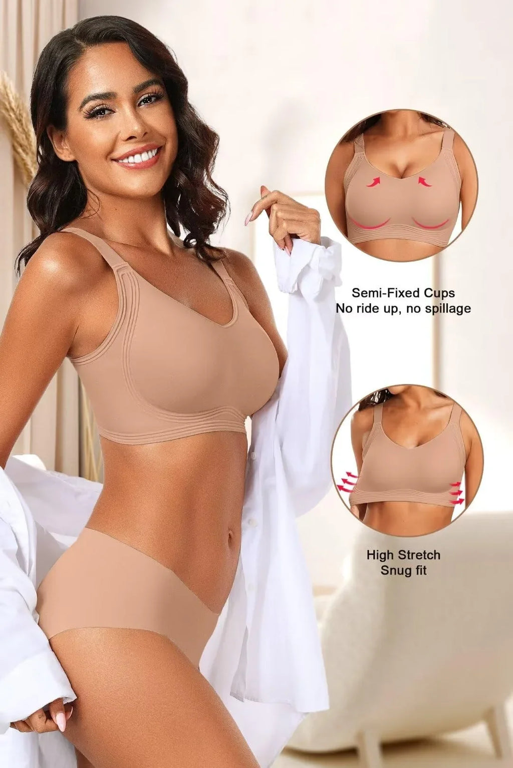 Women's Wire-free Seamless Bra Solid Color Full Cup Thin Molding Underwear Seamless Push-up Comfortable Underwear