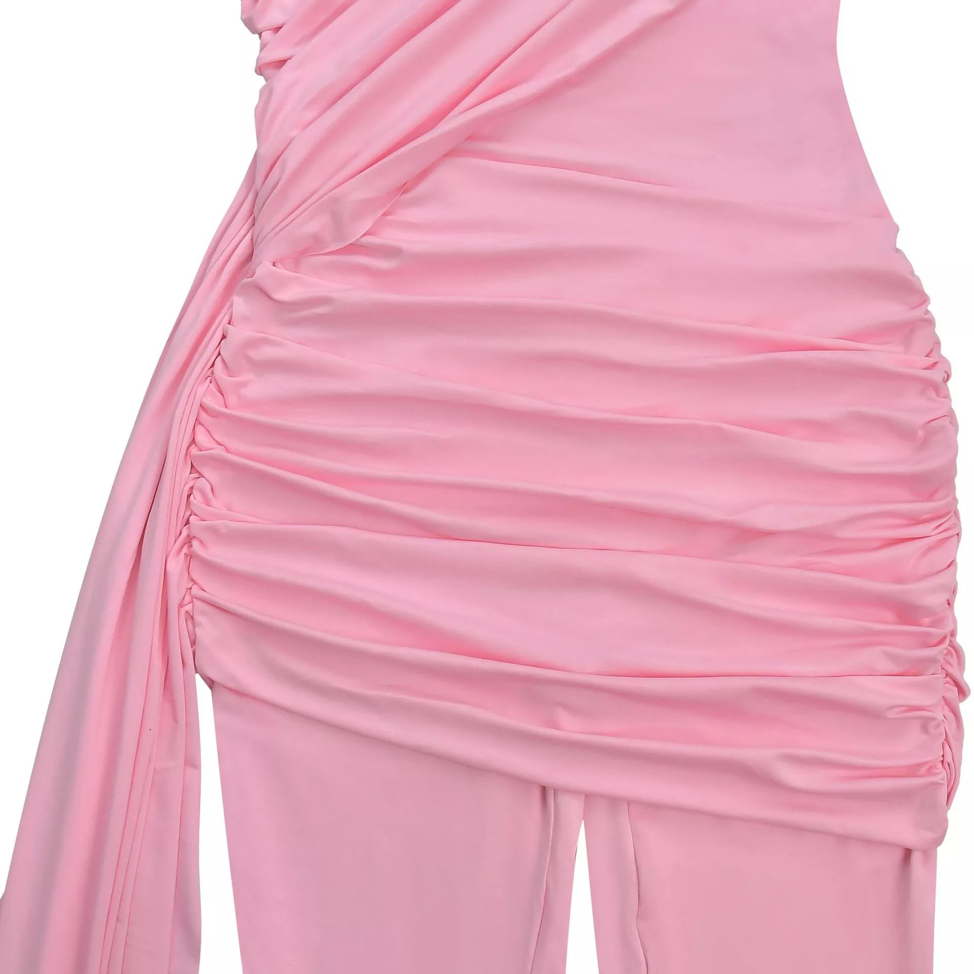 Ruched One-Shoulder Flare Leg Jumpsuit