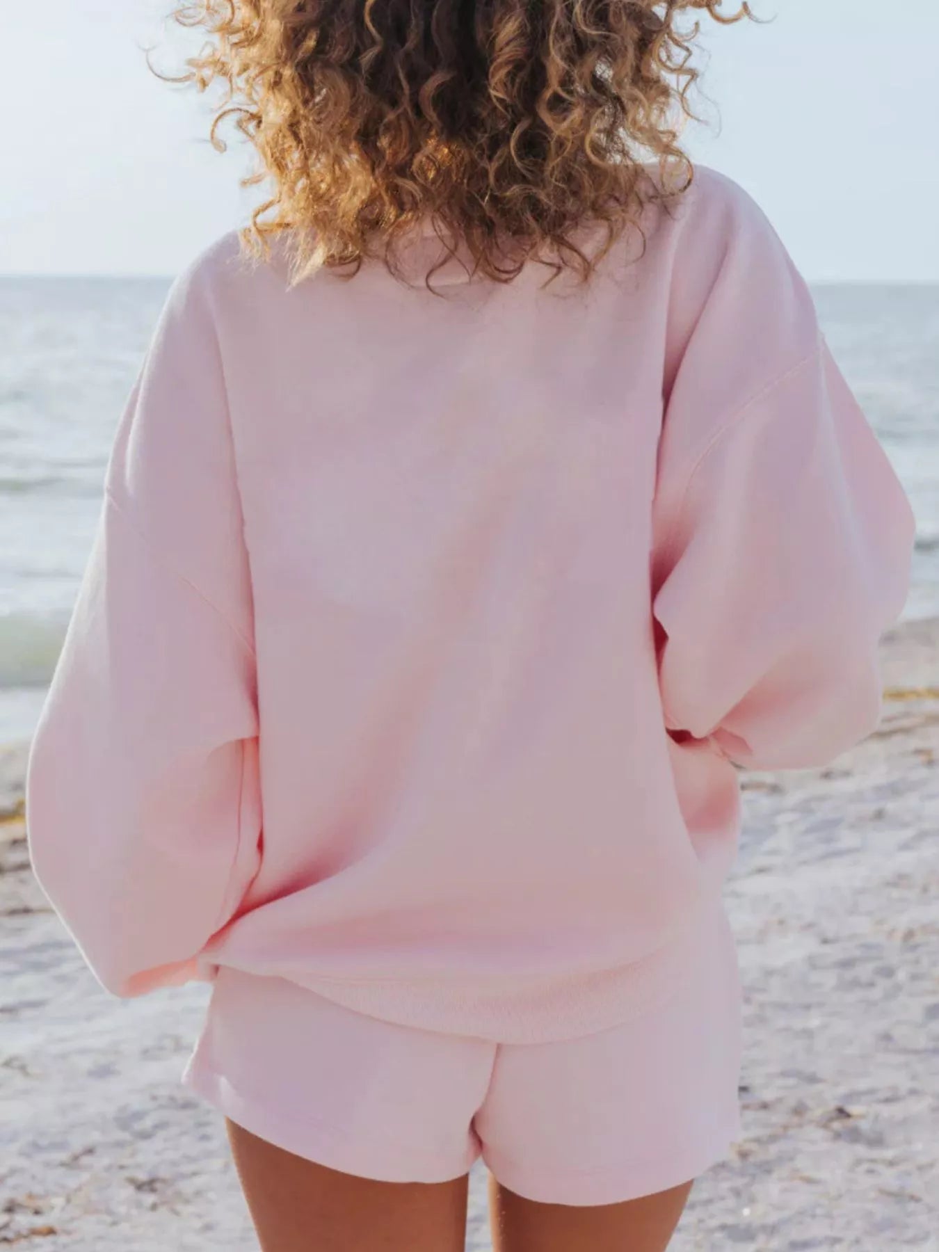 Relaxed Fit Round Neck Sweatshirt and Shorts Set