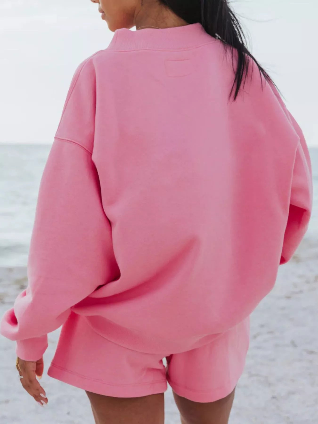 Relaxed Fit Round Neck Sweatshirt and Shorts Set