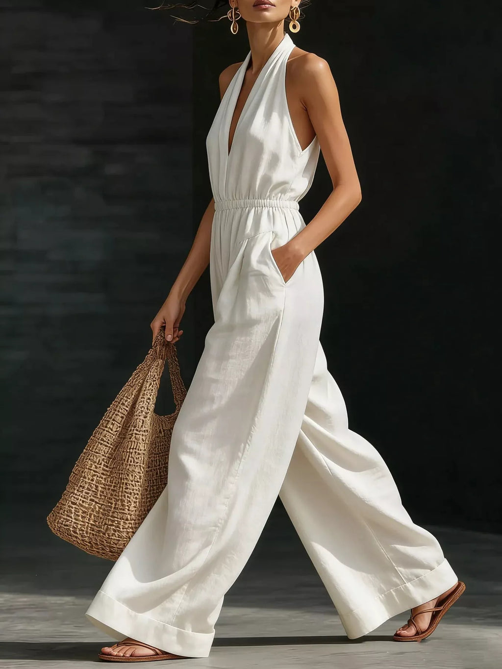 Full Size Halter Neck Wide-Leg Jumpsuit Plus Size