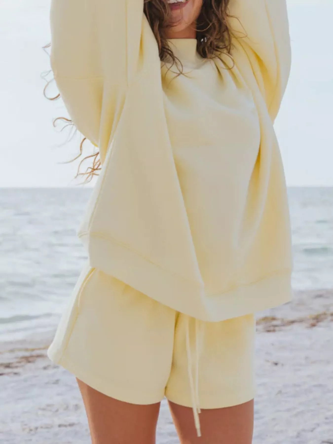 Relaxed Fit Round Neck Sweatshirt and Shorts Set
