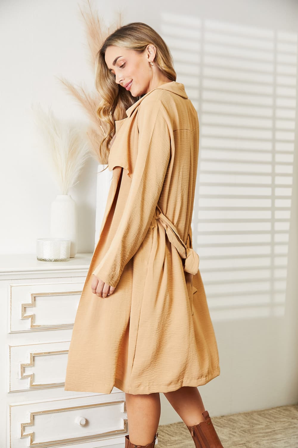 Khaki Lightweight Tied Trench Coat with Pockets