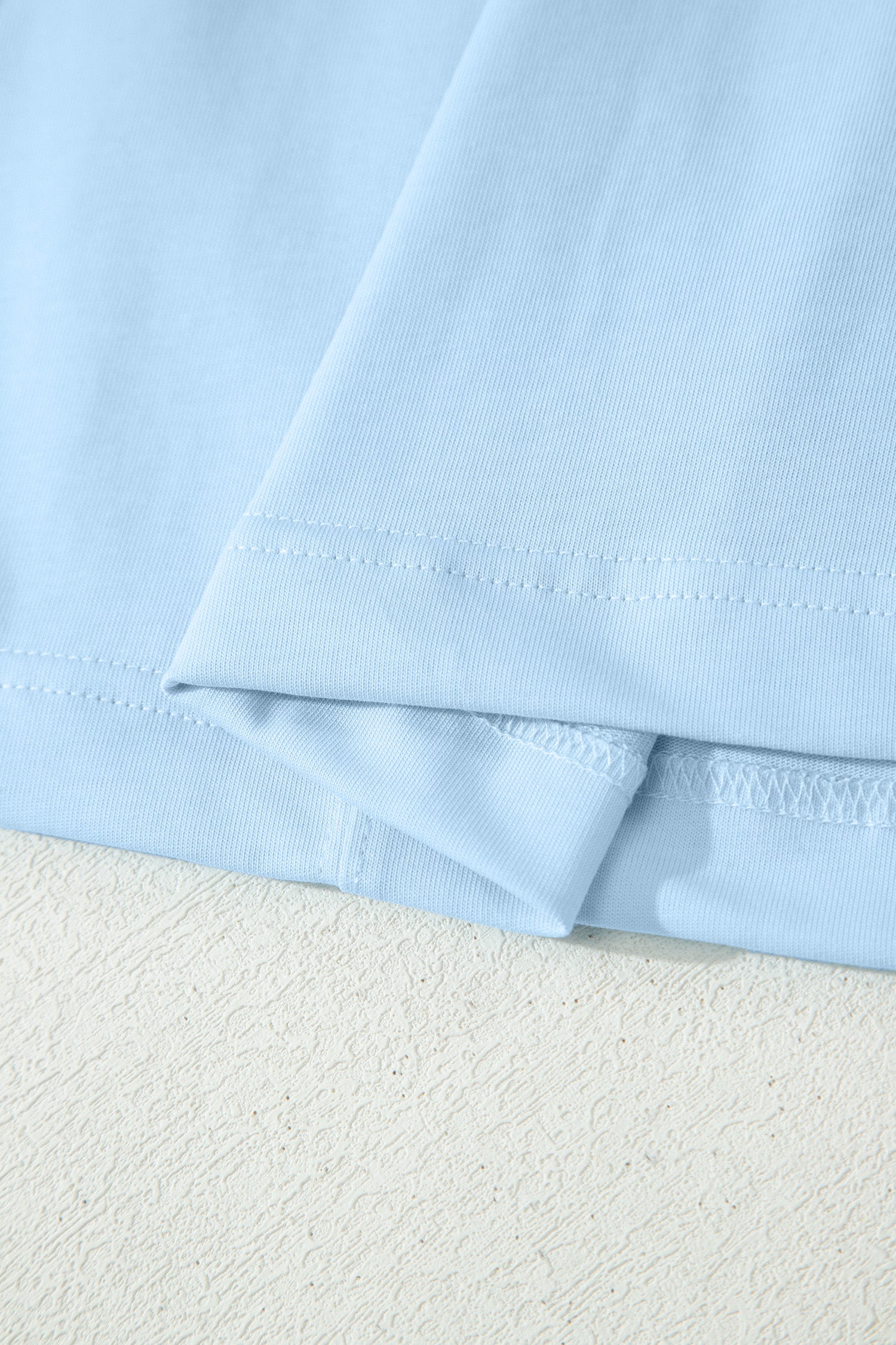 Mist Blue Stitched Detail Loose Tank Top 2pcs Short Set