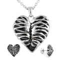 Gothic Rib Cage Heart Necklace And Earrings Jewelry Set